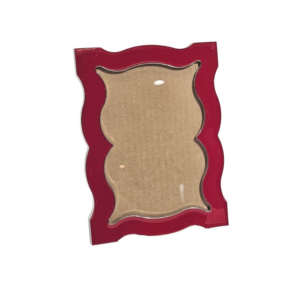 Jonathan Adler Queen Anne Red Enamel Photo Frame Silver Trim Tabletop Decor 8x6